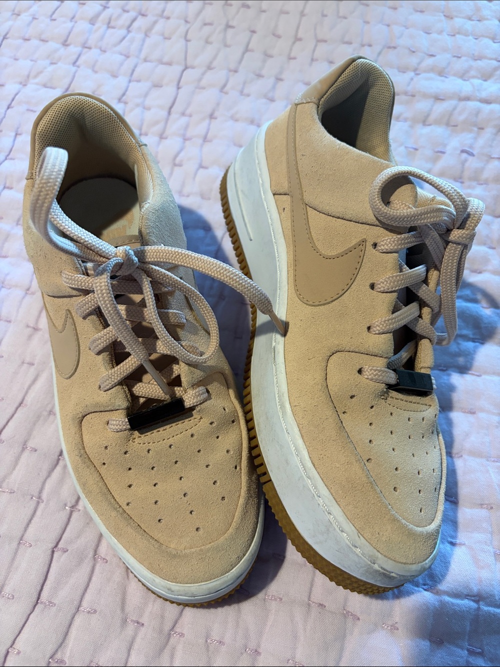 Women’s Suede Nike Air Force One Casual Sneaker - Beige/Apricot